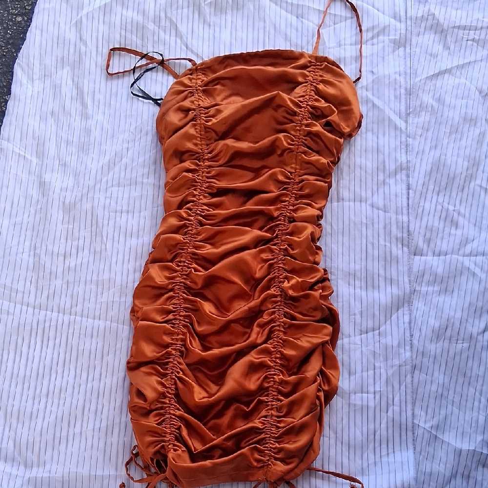 Forever 21 Rust Orange Ruched Satin Slip Dress